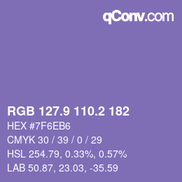 カラーコード: RGB 127.9 110.2 182 | qconv.com