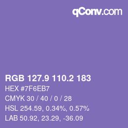カラーコード: RGB 127.9 110.2 183 | qconv.com