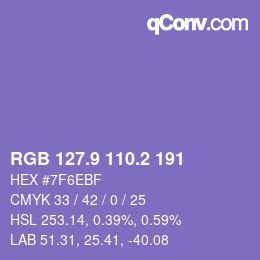 カラーコード: RGB 127.9 110.2 191 | qconv.com