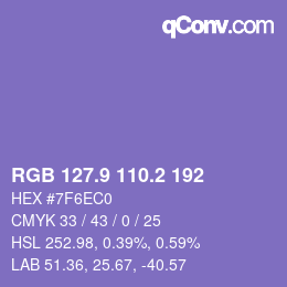 カラーコード: RGB 127.9 110.2 192 | qconv.com