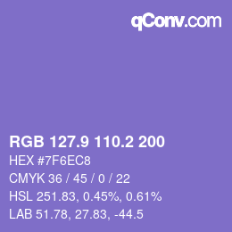 カラーコード: RGB 127.9 110.2 200 | qconv.com