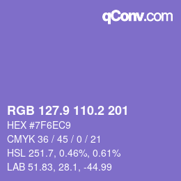 カラーコード: RGB 127.9 110.2 201 | qconv.com