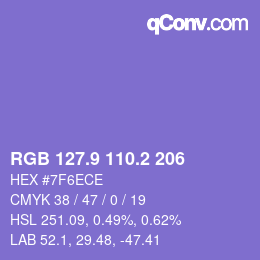 カラーコード: RGB 127.9 110.2 206 | qconv.com