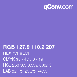 カラーコード: RGB 127.9 110.2 207 | qconv.com