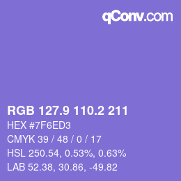 カラーコード: RGB 127.9 110.2 211 | qconv.com