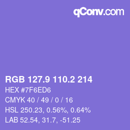 カラーコード: RGB 127.9 110.2 214 | qconv.com