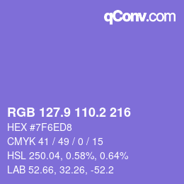 カラーコード: RGB 127.9 110.2 216 | qconv.com
