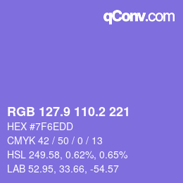カラーコード: RGB 127.9 110.2 221 | qconv.com