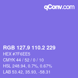カラーコード: RGB 127.9 110.2 229 | qconv.com