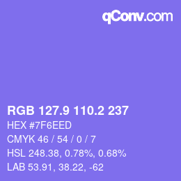 カラーコード: RGB 127.9 110.2 237 | qconv.com