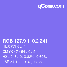 カラーコード: RGB 127.9 110.2 241 | qconv.com