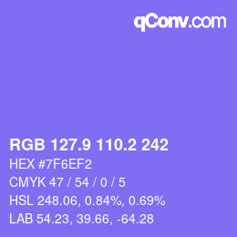 カラーコード: RGB 127.9 110.2 242 | qconv.com