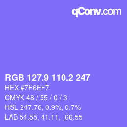 カラーコード: RGB 127.9 110.2 247 | qconv.com
