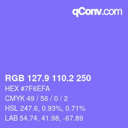 カラーコード: RGB 127.9 110.2 250 | qconv.com