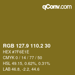 Color code: RGB 127.9 110.2 30 | qconv.com