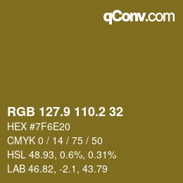 Farbcode: RGB 127.9 110.2 32 | qconv.com