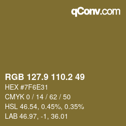 カラーコード: RGB 127.9 110.2 49 | qconv.com