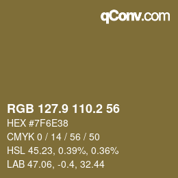 Color code: RGB 127.9 110.2 56 | qconv.com