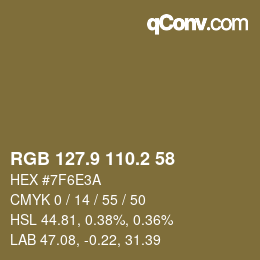 Color code: RGB 127.9 110.2 58 | qconv.com