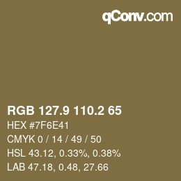 Color code: RGB 127.9 110.2 65 | qconv.com