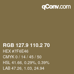 Color code: RGB 127.9 110.2 70 | qconv.com