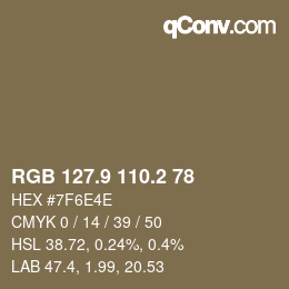 Color code: RGB 127.9 110.2 78 | qconv.com