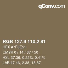 Color code: RGB 127.9 110.2 81 | qconv.com