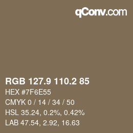 カラーコード: RGB 127.9 110.2 85 | qconv.com