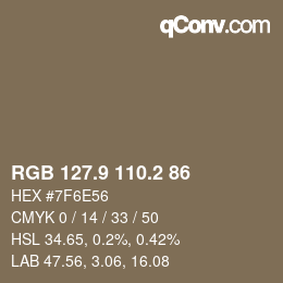 Color code: RGB 127.9 110.2 86 | qconv.com