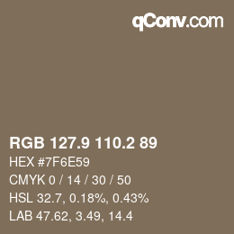 Color code: RGB 127.9 110.2 89 | qconv.com