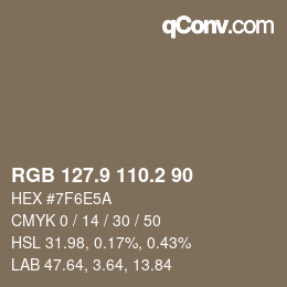 Color code: RGB 127.9 110.2 90 | qconv.com