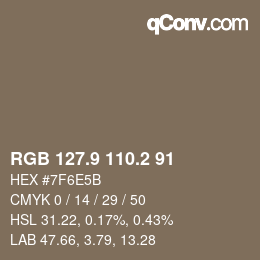 Farbcode: RGB 127.9 110.2 91 | qconv.com