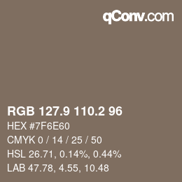 Color code: RGB 127.9 110.2 96 | qconv.com