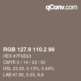 Color code: RGB 127.9 110.2 99 | qconv.com
