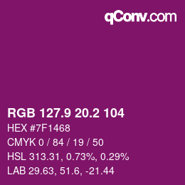 カラーコード: RGB 127.9 20.2 104 | qconv.com