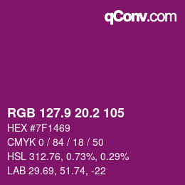 カラーコード: RGB 127.9 20.2 105 | qconv.com