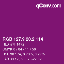 カラーコード: RGB 127.9 20.2 114 | qconv.com