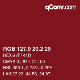 Color code: RGB 127.9 20.2 29 | qconv.com