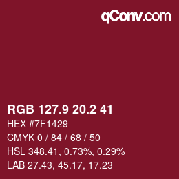 カラーコード: RGB 127.9 20.2 41 | qconv.com