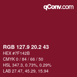 カラーコード: RGB 127.9 20.2 43 | qconv.com