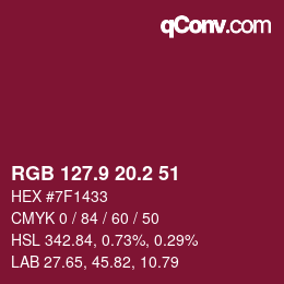カラーコード: RGB 127.9 20.2 51 | qconv.com