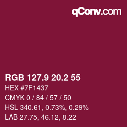 カラーコード: RGB 127.9 20.2 55 | qconv.com