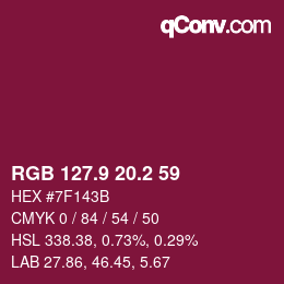 カラーコード: RGB 127.9 20.2 59 | qconv.com