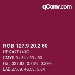 カラーコード: RGB 127.9 20.2 60 | qconv.com