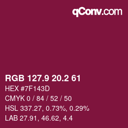 カラーコード: RGB 127.9 20.2 61 | qconv.com