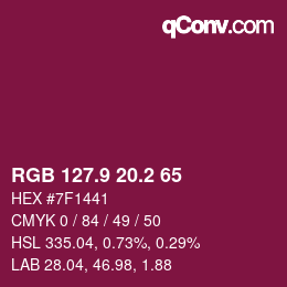 カラーコード: RGB 127.9 20.2 65 | qconv.com