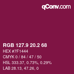 カラーコード: RGB 127.9 20.2 68 | qconv.com