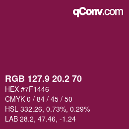 カラーコード: RGB 127.9 20.2 70 | qconv.com