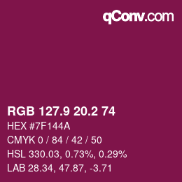 カラーコード: RGB 127.9 20.2 74 | qconv.com