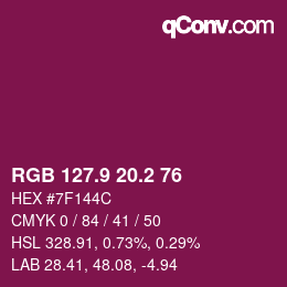 カラーコード: RGB 127.9 20.2 76 | qconv.com